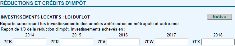 Déclaration investissement Duflot