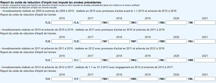 Déclaration Scellier, report réduction d'impôt